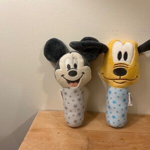 Disney Baby Rattles Baby Mickey and Baby Pluto with star detail handles Plush